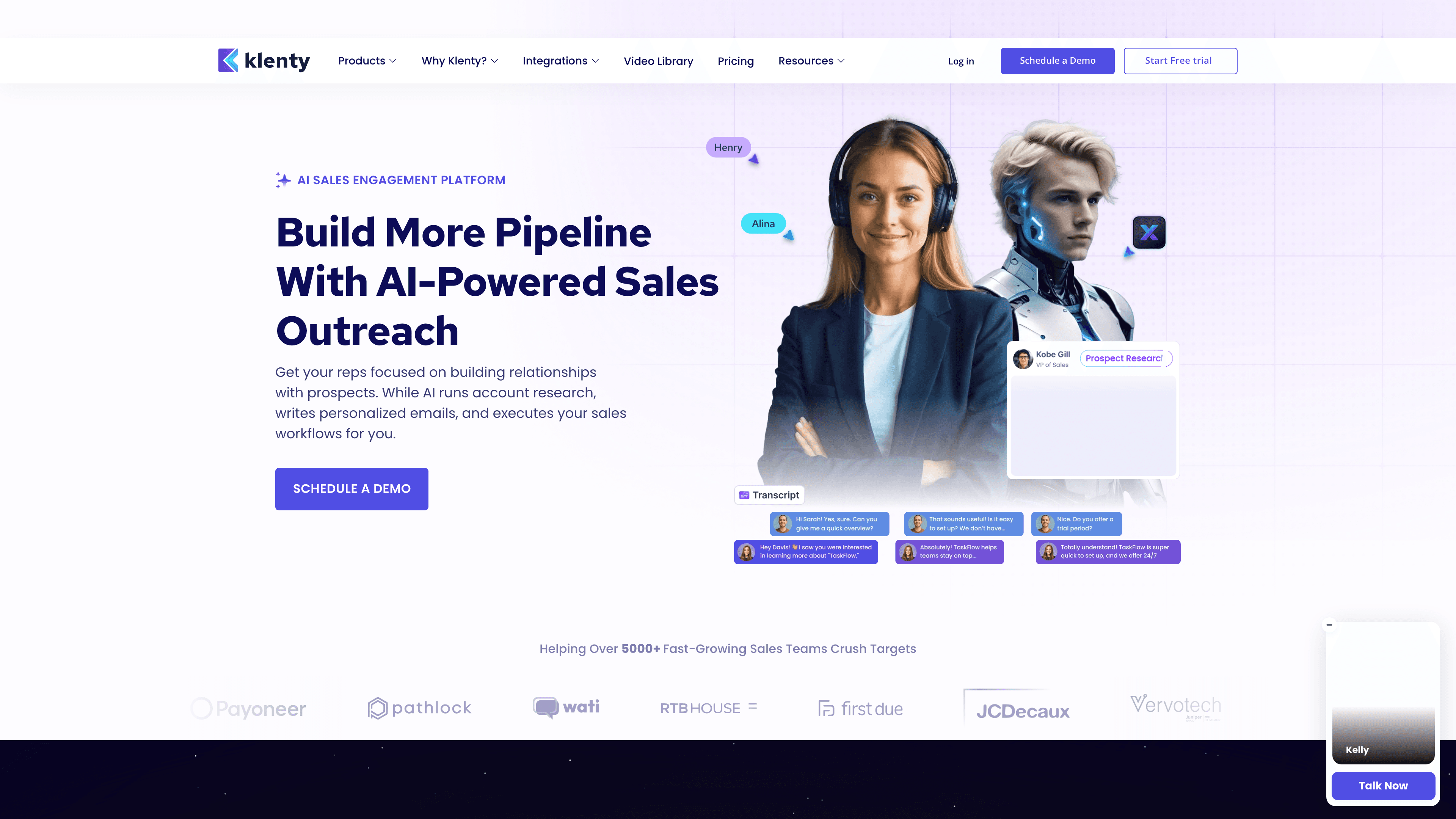 Klenty sales engagement platform showing multi-channel SDR cadences and task management workflows