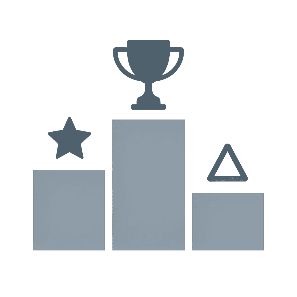 Podium showing Division I at top, Division II and III on lower steps