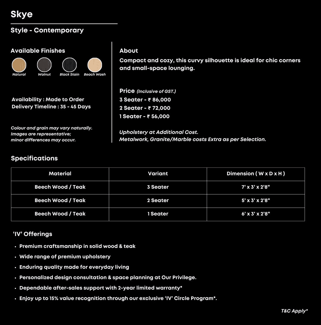 Beige contemporary sofa with sculpted arms and solid wood legs.