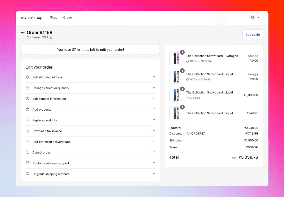 Revize Order Editing Customer Portal Image