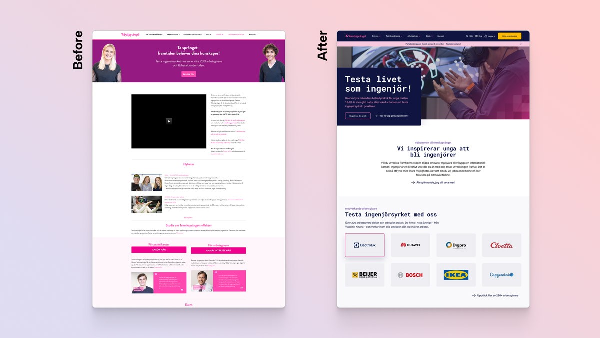 Before and after screenshots of the start page