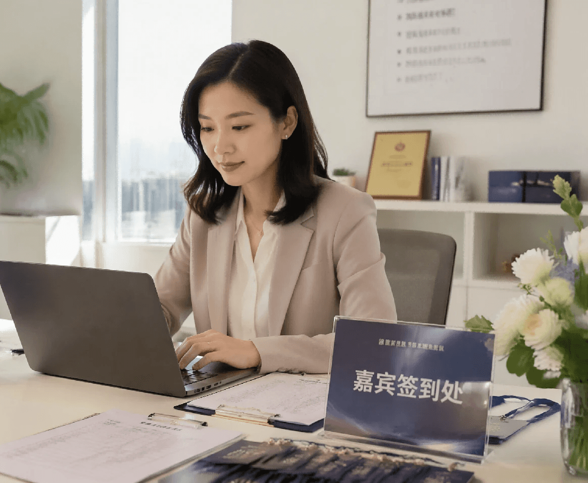 BW Event 360 專業團隊在香港研討會嘉賓簽到處提供行政支援，展示完善的市場推廣活動策劃服務。
