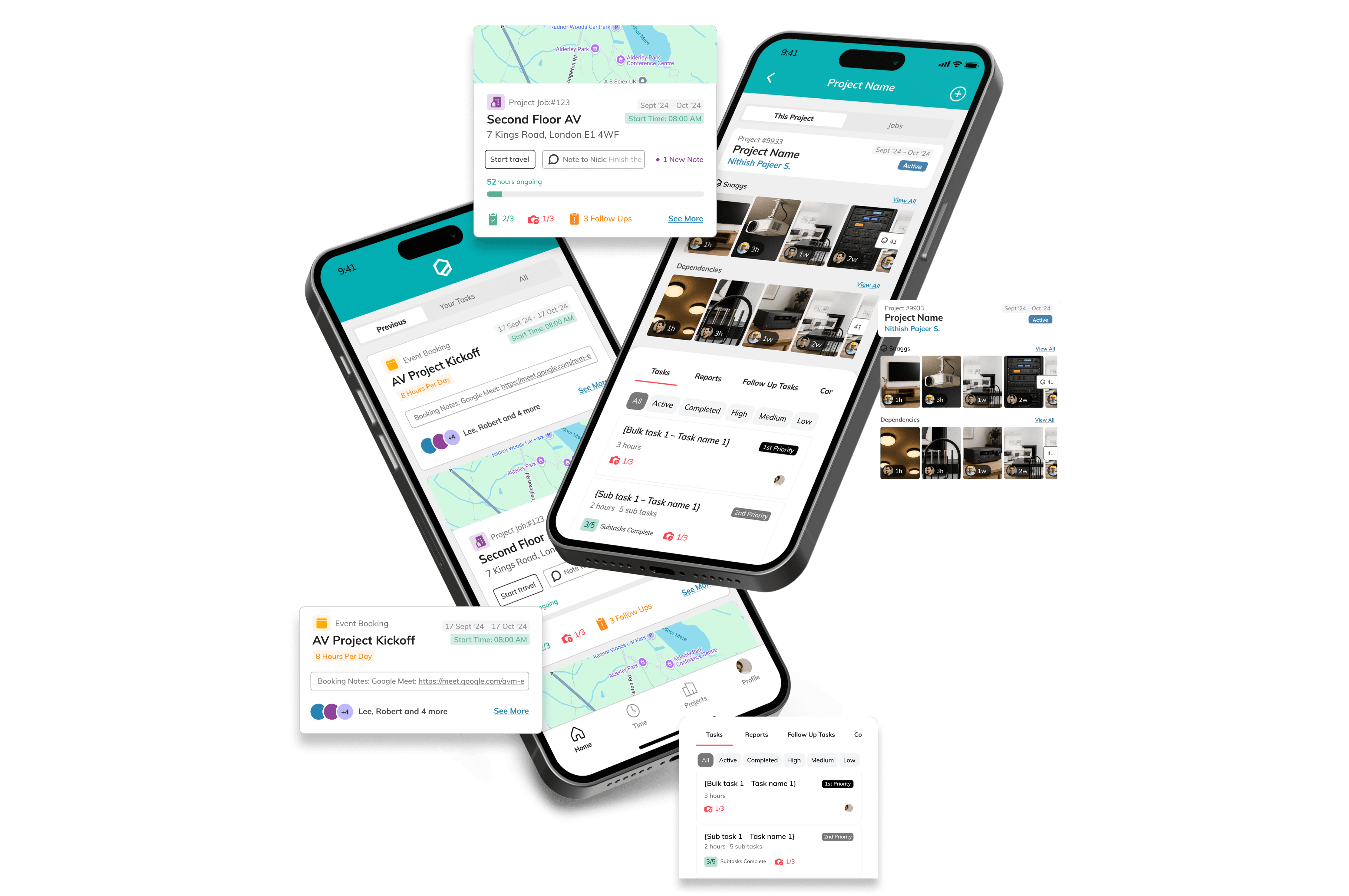 Smartphone displaying the WeQuote Snagg mobile app home screen for on-site snagging and defect management