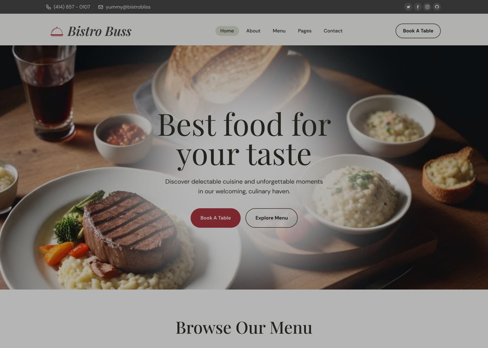 a website of a restaurant