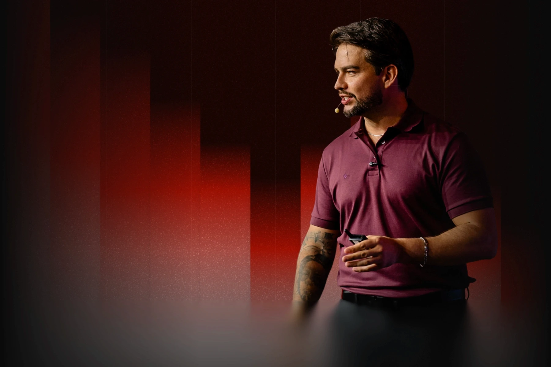 Abstract wavy lines in purple and orange gradient.