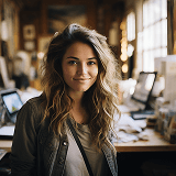 Smiling professional woman in modern office workspace