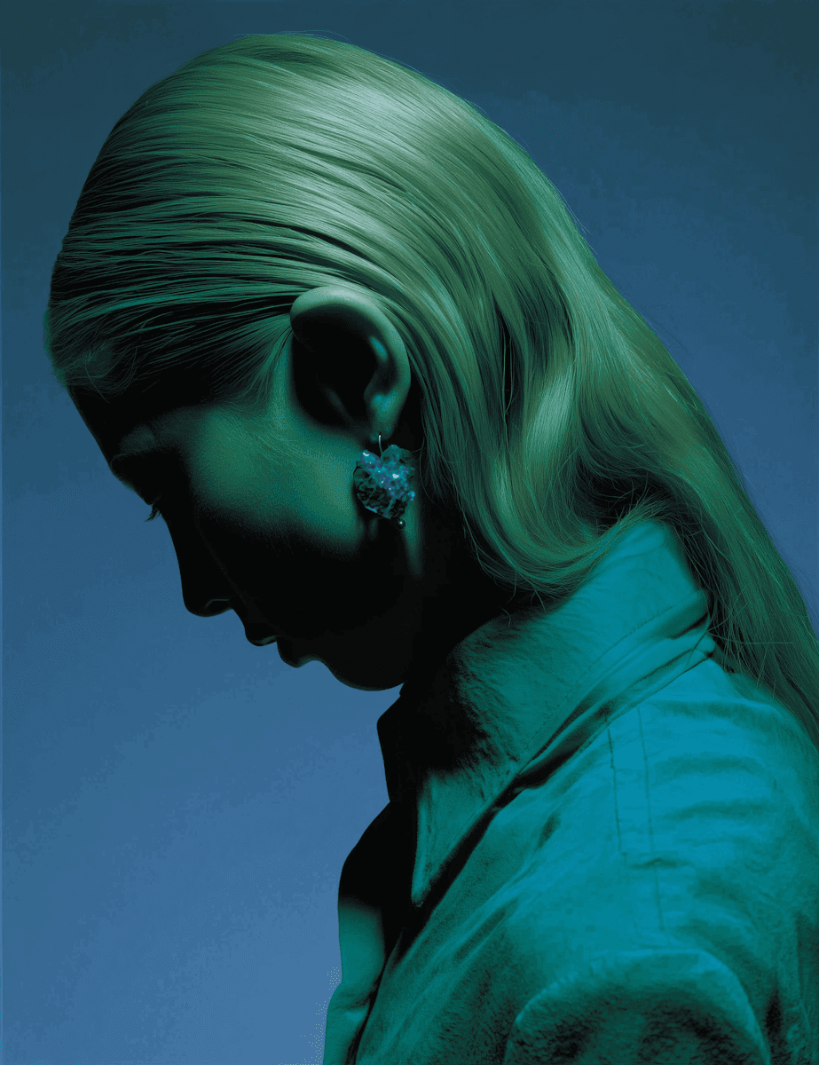 Portrait of a women with green hair