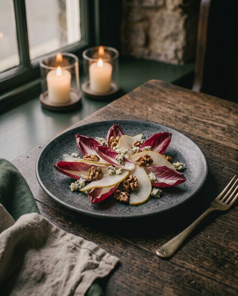 Chicory, pear, walnut, blue