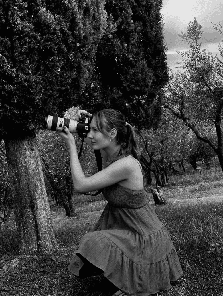 Girl with glasses look up