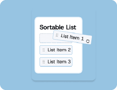 Digital interface showing a draggable “Sortable List” with items, symbolising a custom checklist builder.