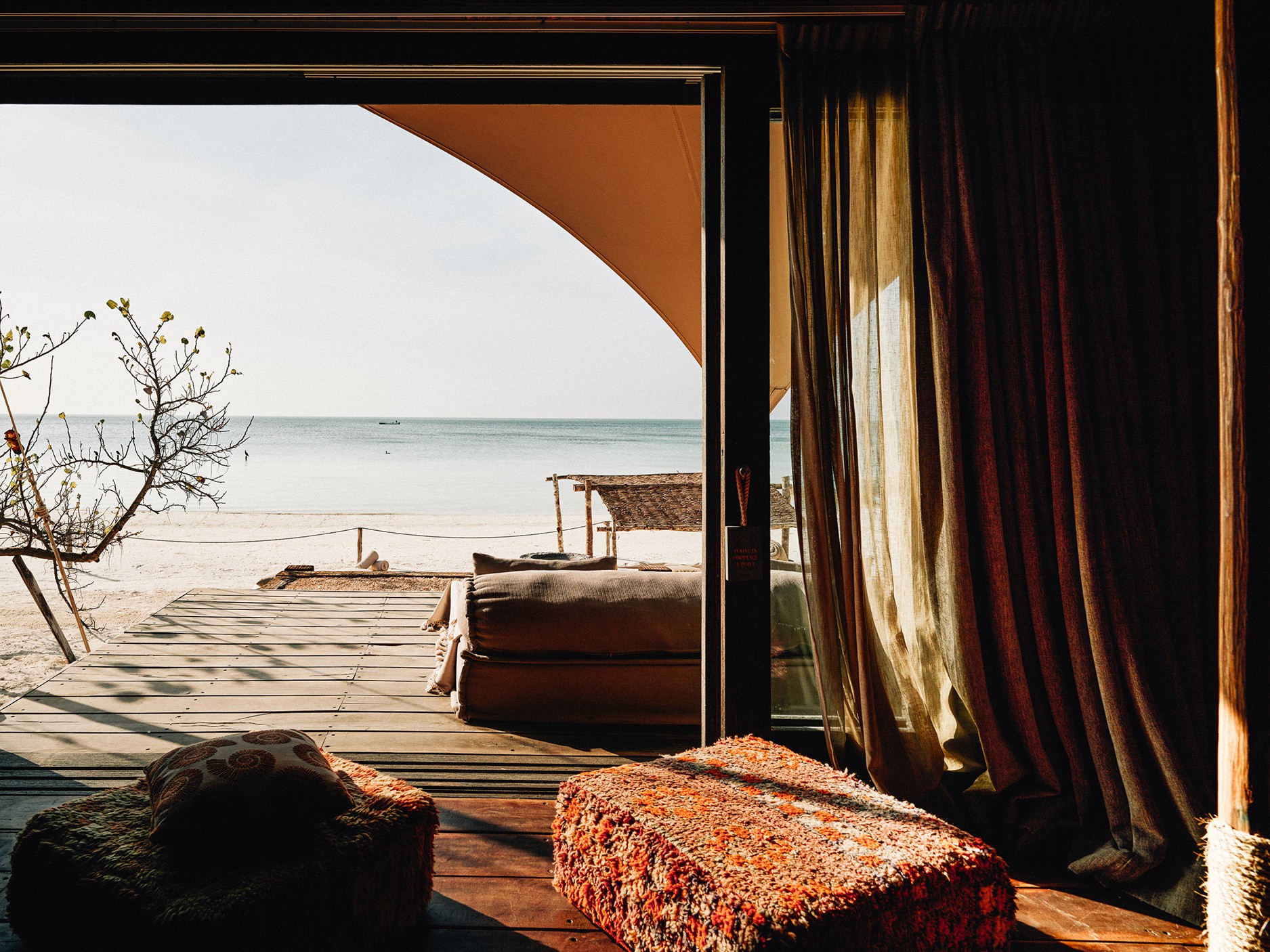 Restroom of Oceanfront Suite with panoramic sea view at Hotel Holbox, Mexico