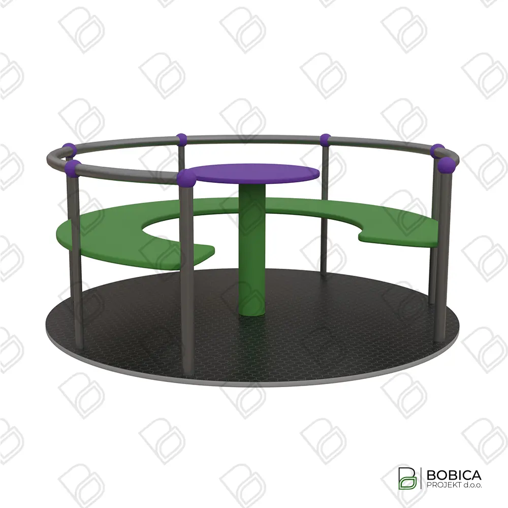Vrtuljak za djecu s polukružnom klupom i nehrđajućom ogradom – moderna oprema za vanjska igrališta – Bobica Projekt