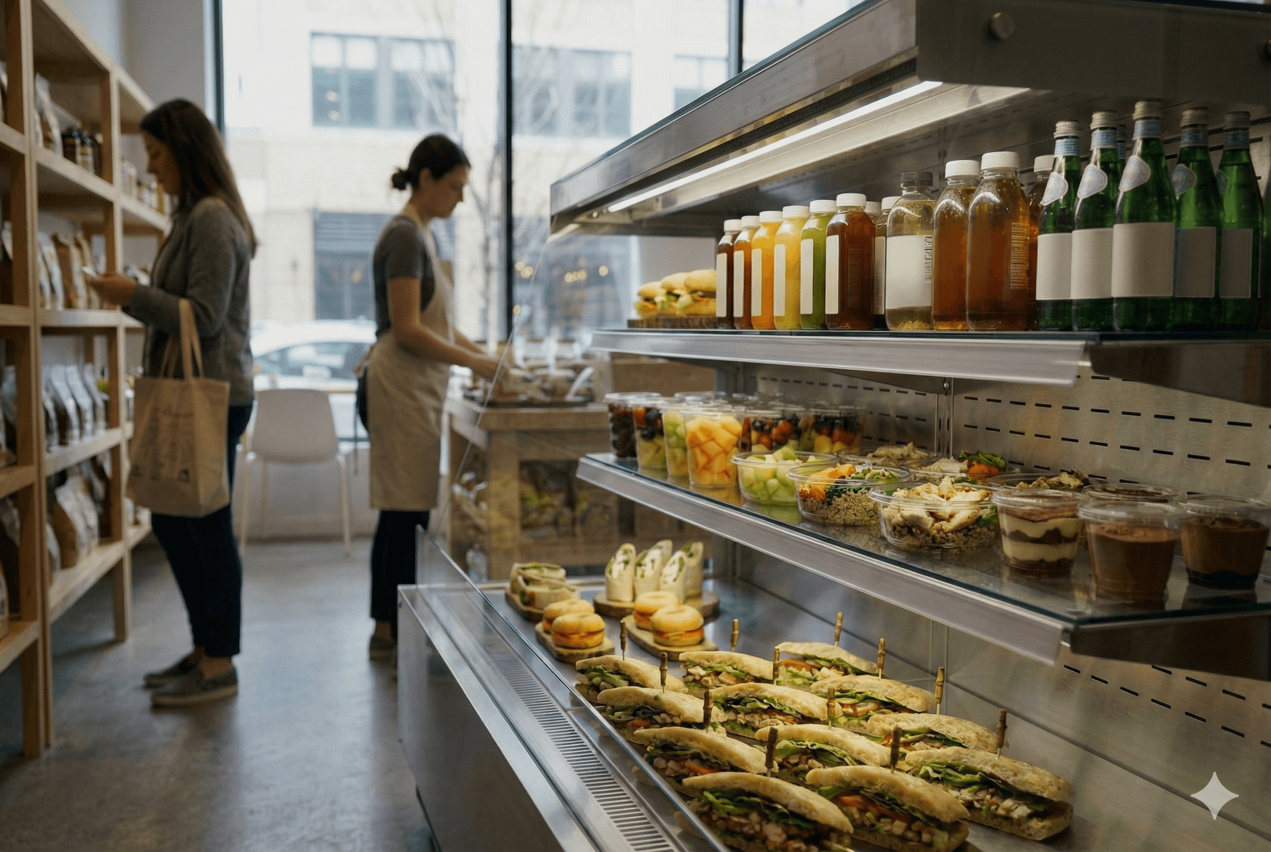 Espace de point de vente contenant un client et un travailleur