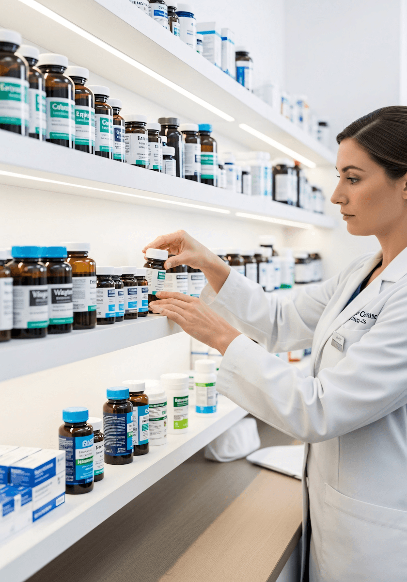 Frau in Apotheke