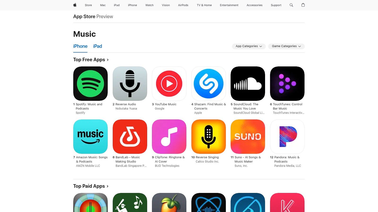 Apple App Store – Top iPhone Music Apps