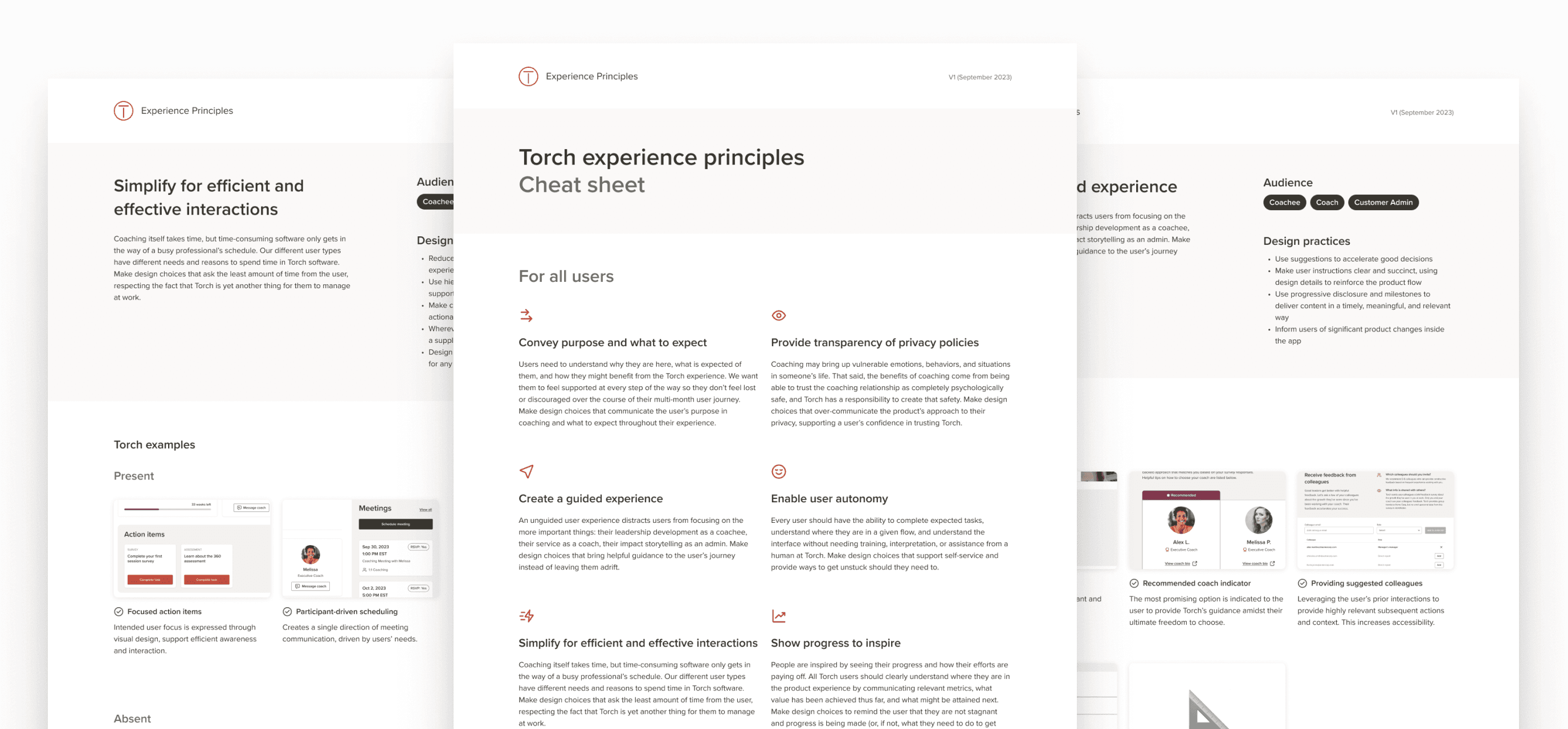 Pages from Torch’s experience principles documentation.