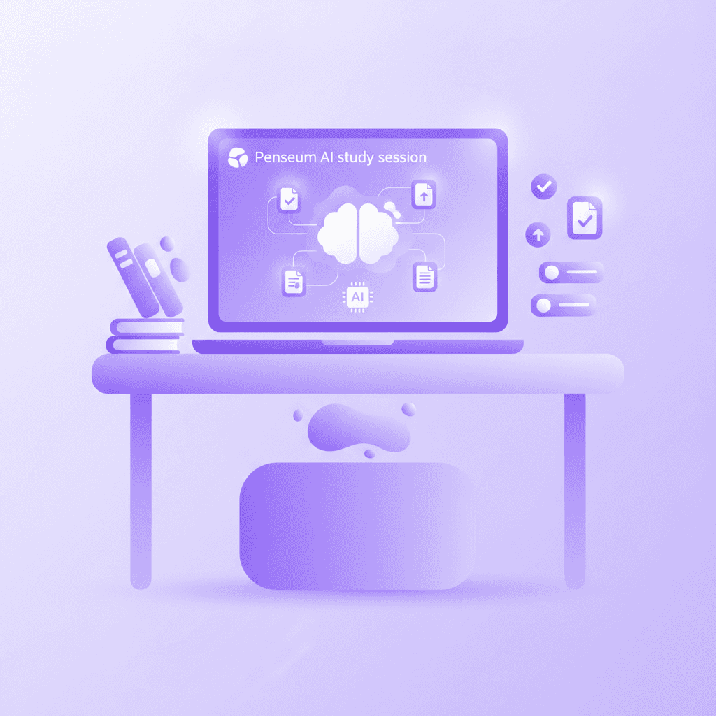 Student focusing on studying using Penseum AI at a minimalist desk setup