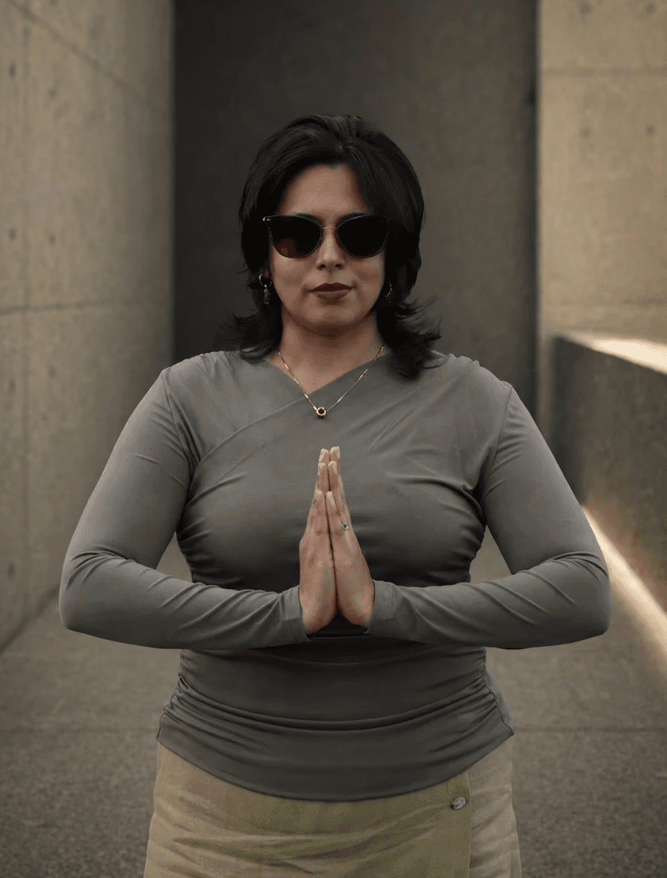 Ulrika performing a namaste