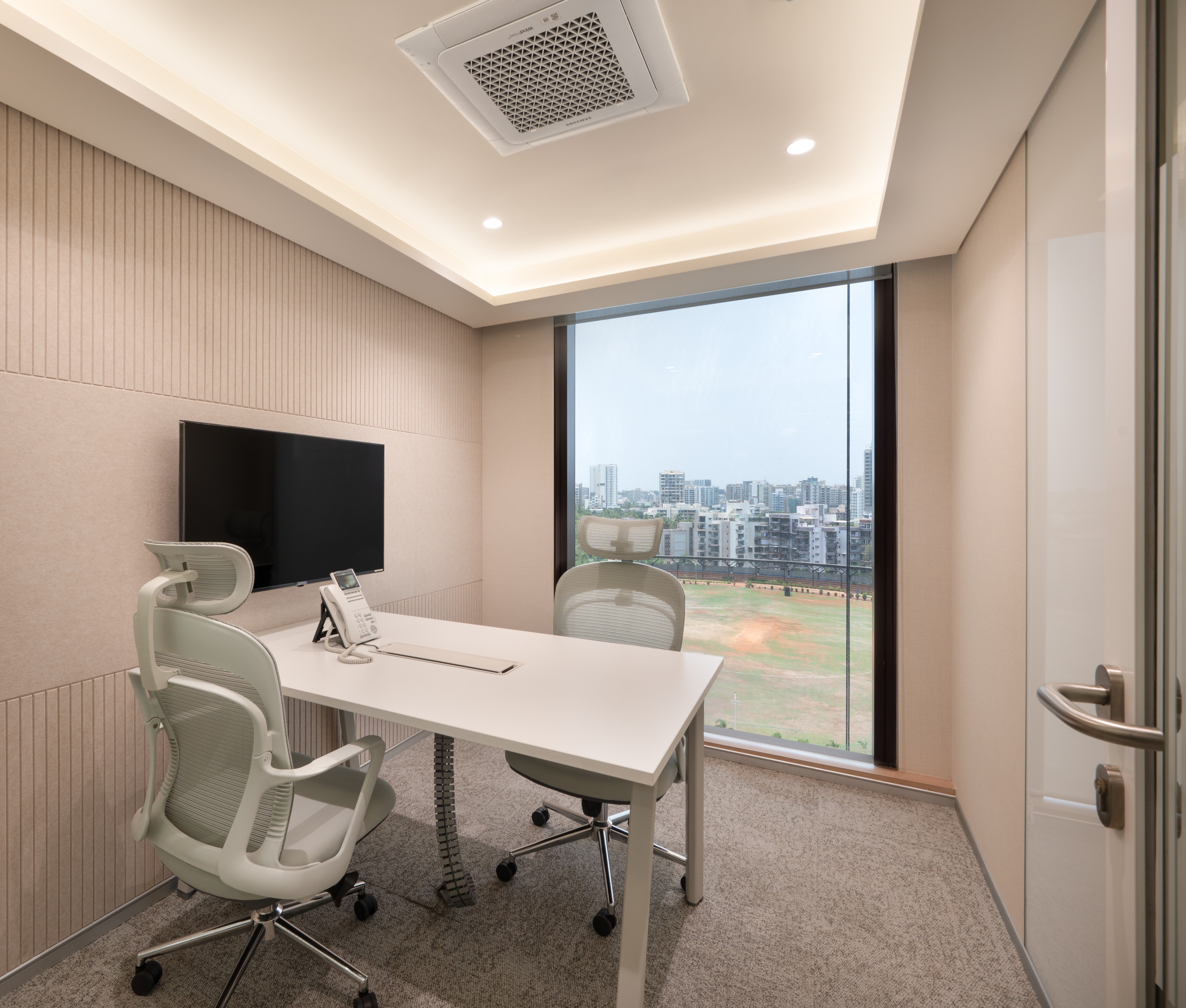 a room with a couch and a table