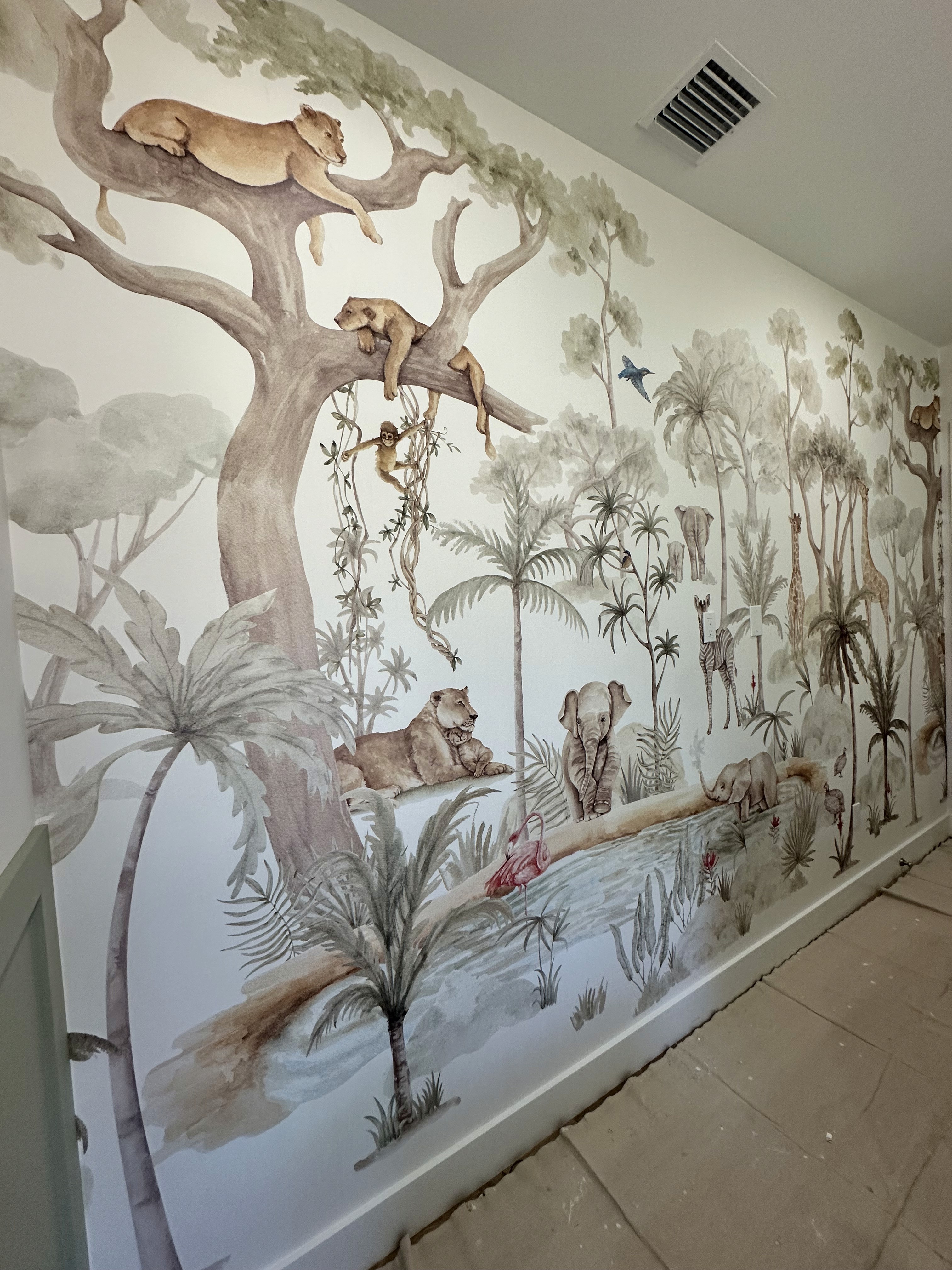Luxury mural wallpaper detail with seamless installation