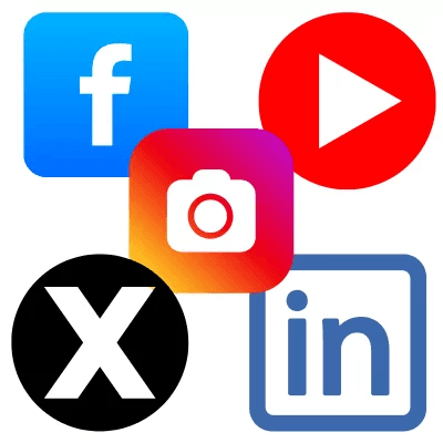 Social media icons: Facebook, Instagram, YouTube, X (Twitter), LinkedIn