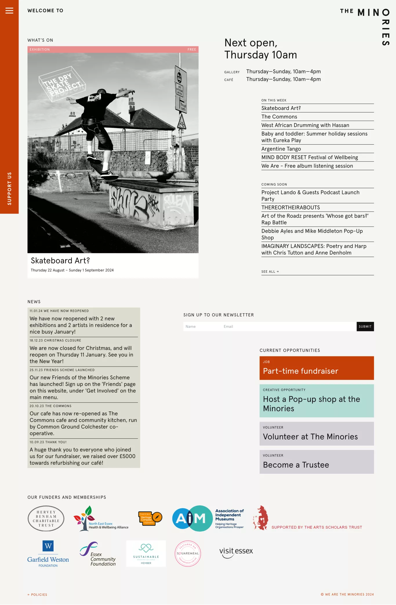 The Minories other page screenshot showcasing Event and Art design