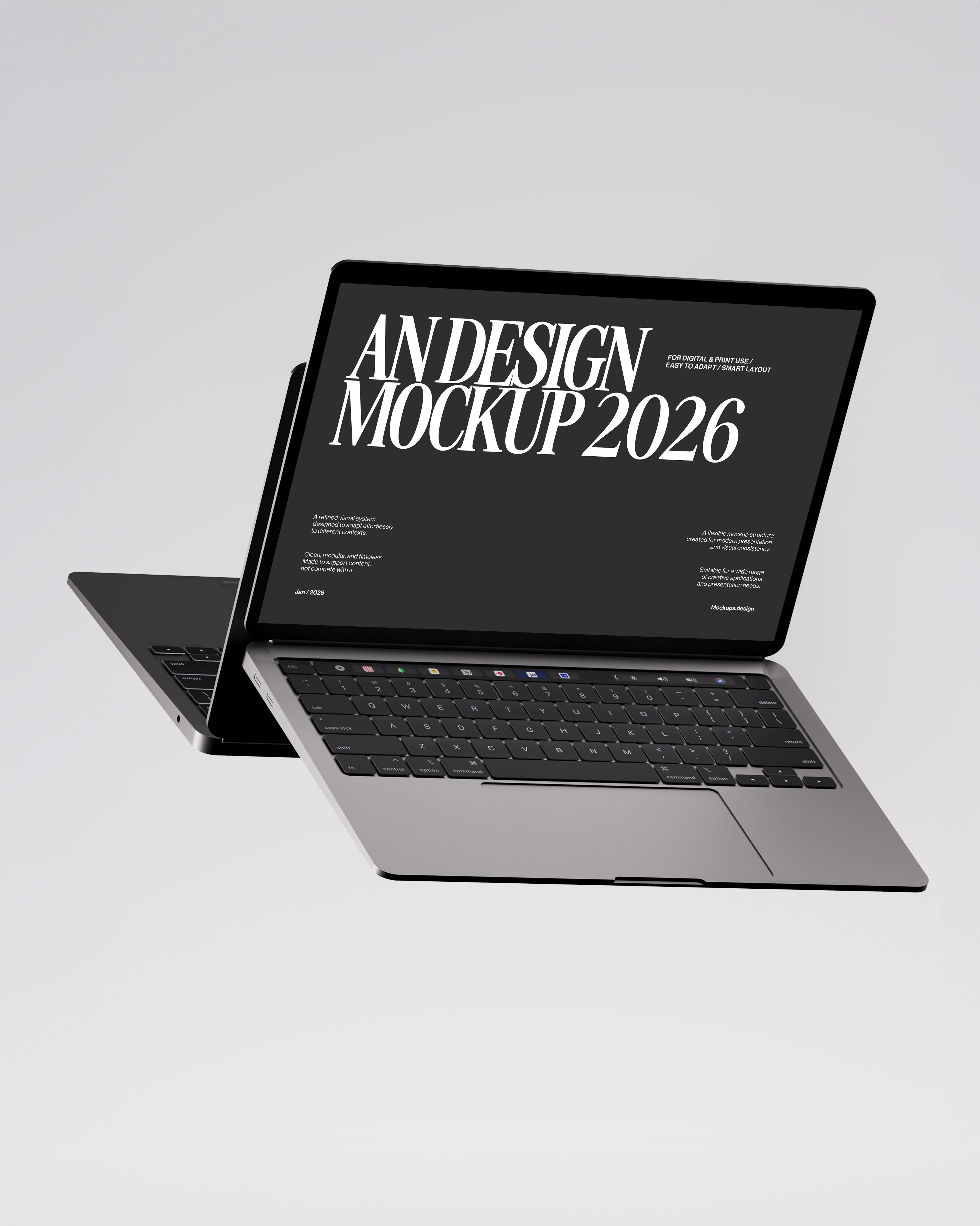 Laptop mockup with minimal background, clean studio setup