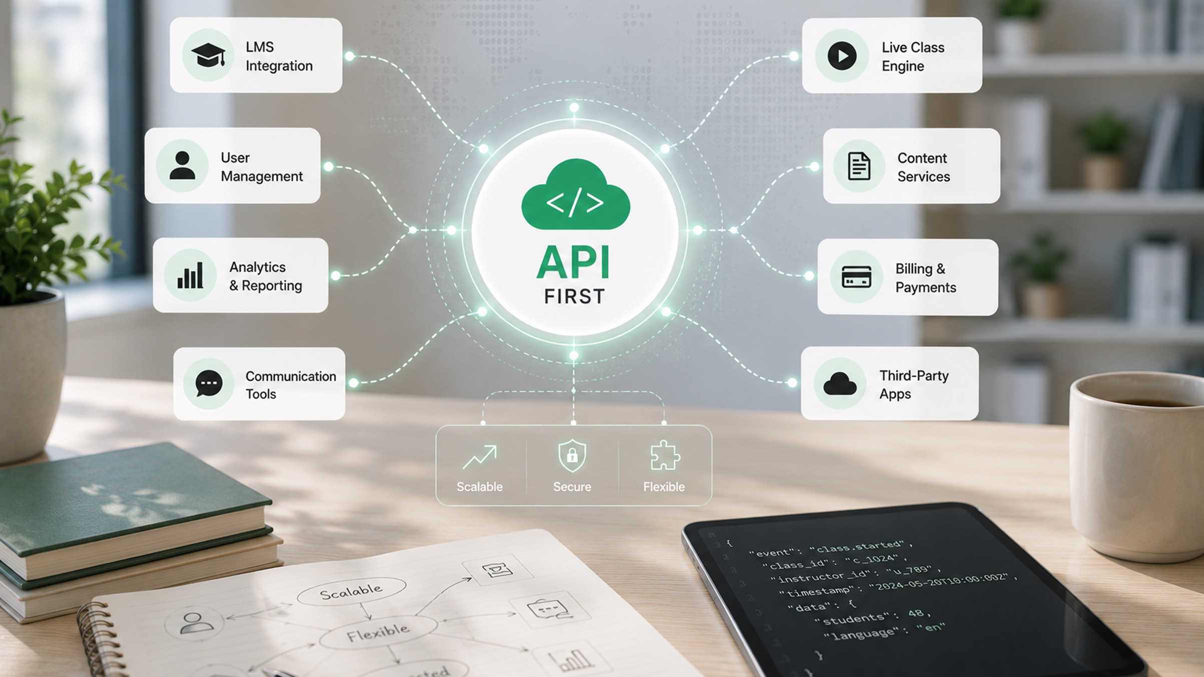Virtual classroom API for API-first education platforms with LMS integration, live class engine, and analytics