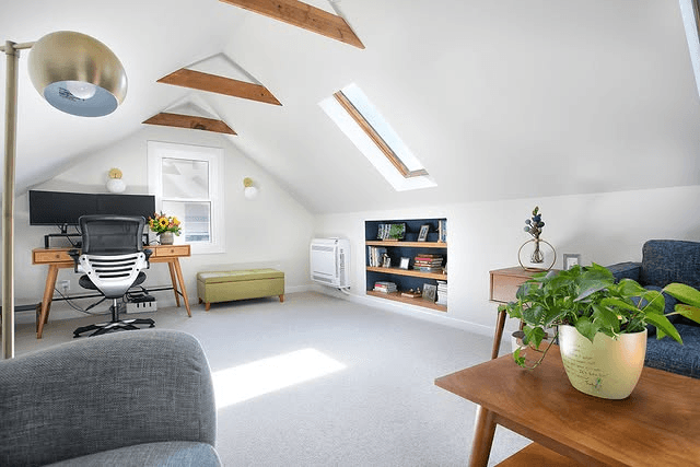 a room with a couch and a table