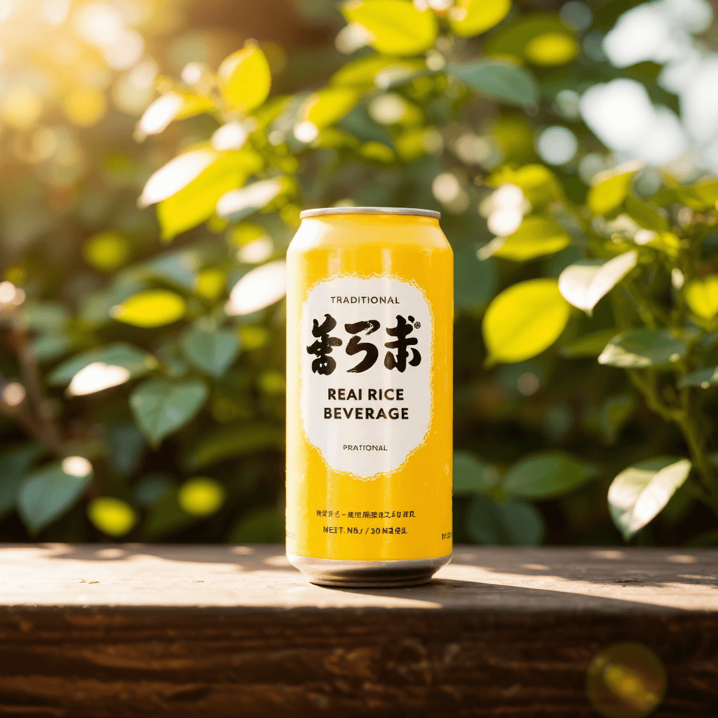 product photography of a can of traditional rice beverage