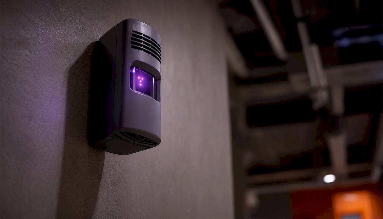 Infrared foot traffic sensor mounted indoors