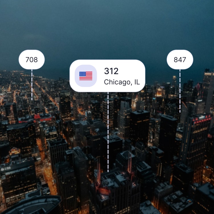 City skyline of Chicago showing the 312 area code and surrounding area codes