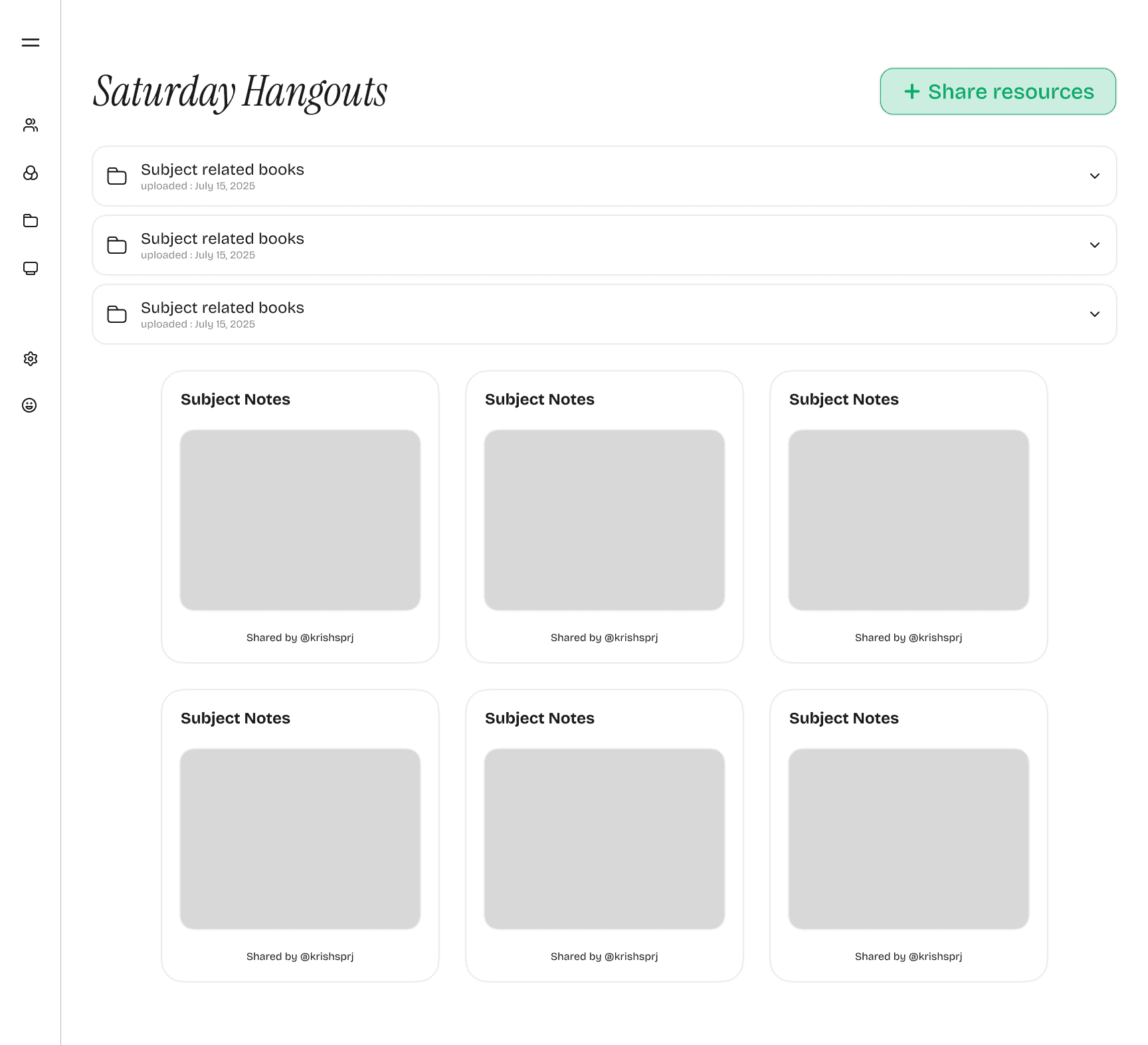 resources page containing files and folders