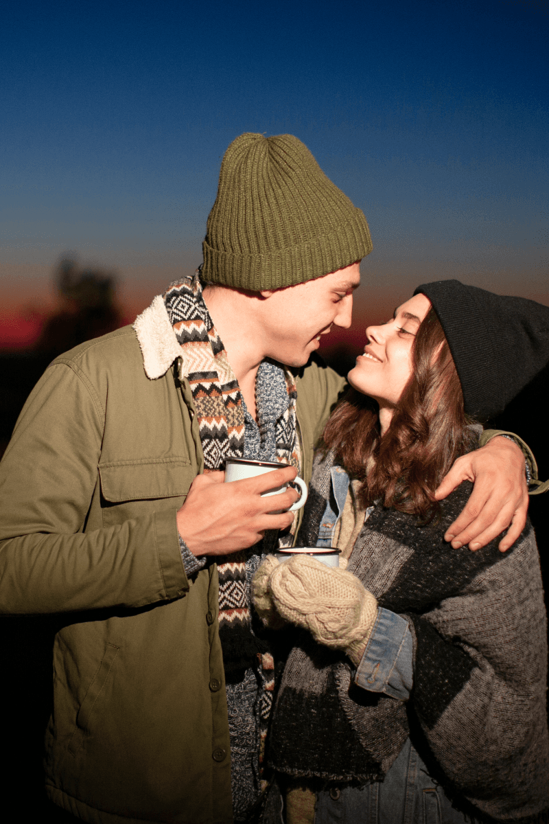 Couple seeing face to face each others