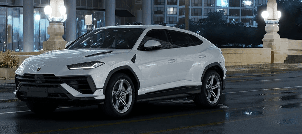 a white car parked in front of a building