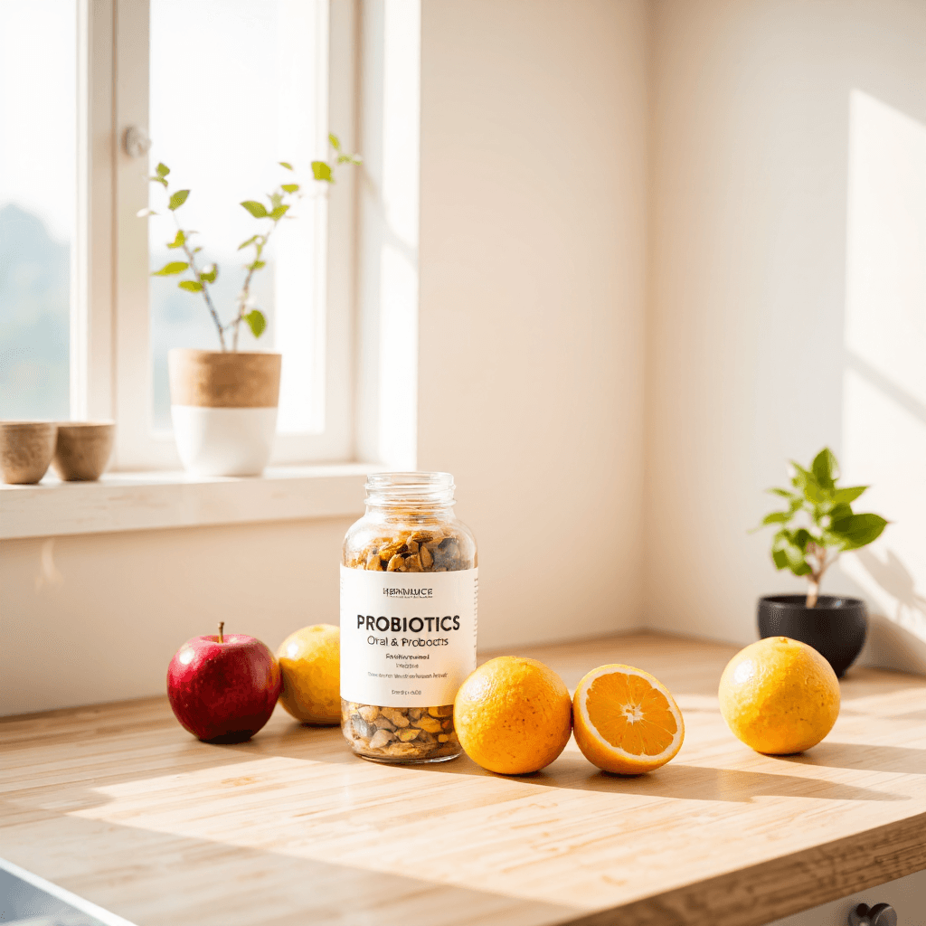 product photography of bottle of oral probiotics