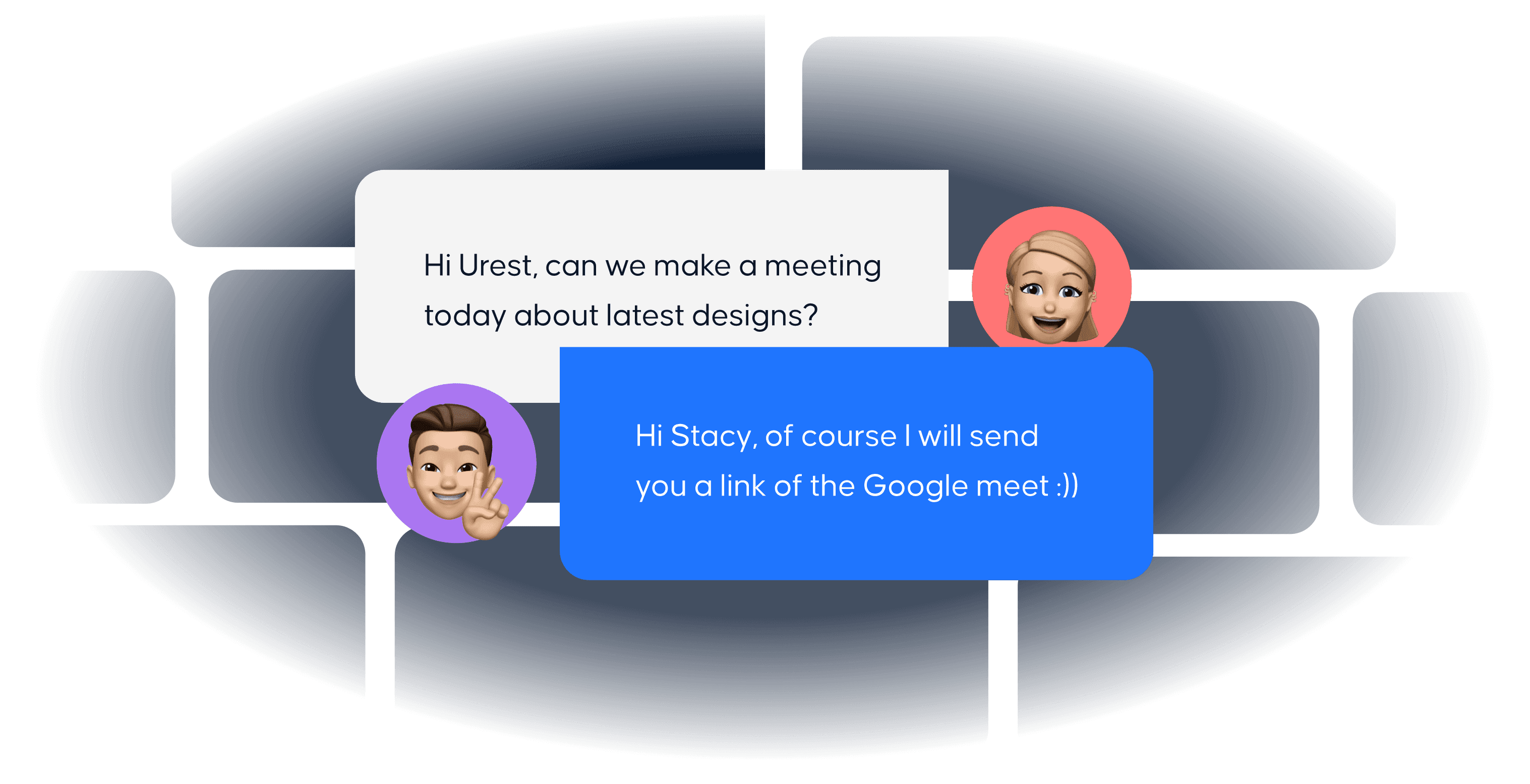 Chat avatars discussing designs in Casa Verde Framer template interface.