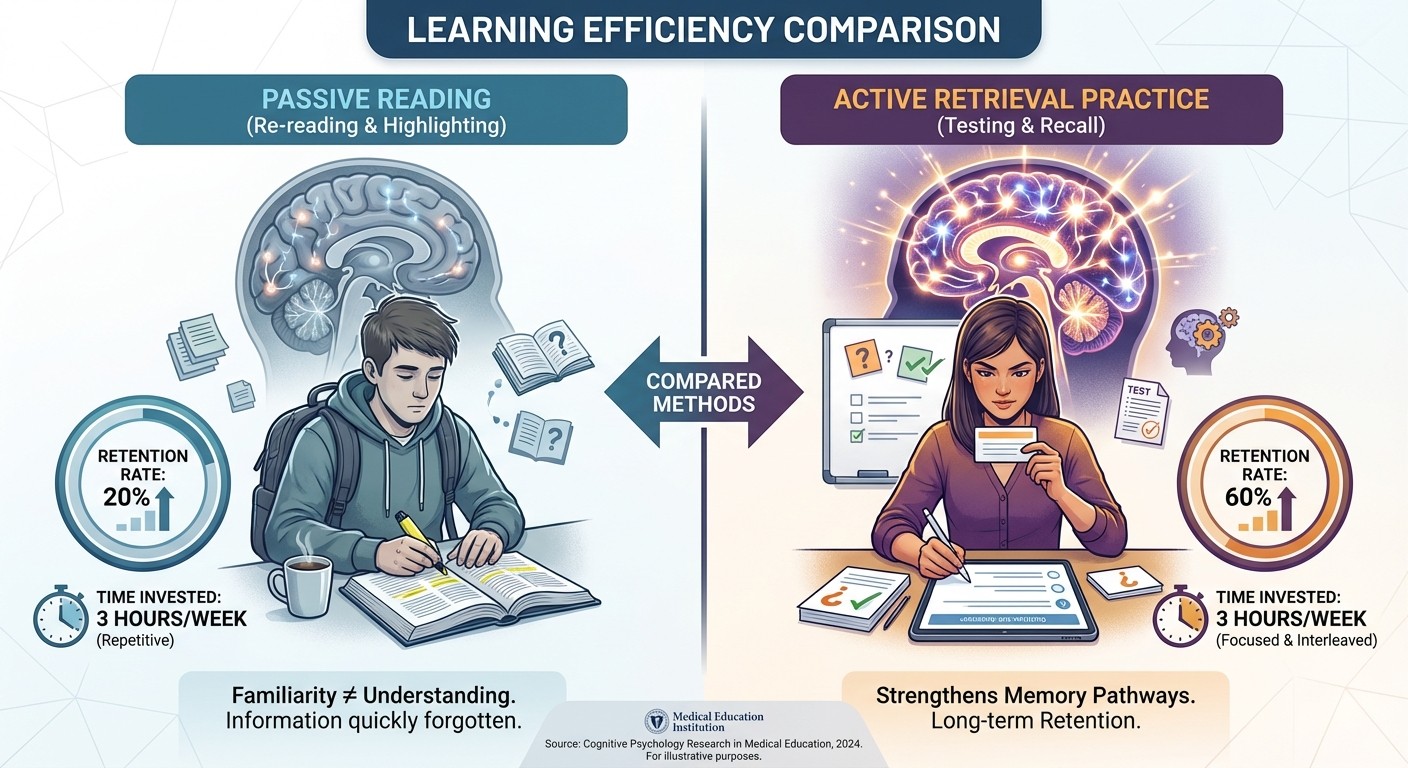 Passive Reading vs Active Retrieval Practice Comparison Infographic