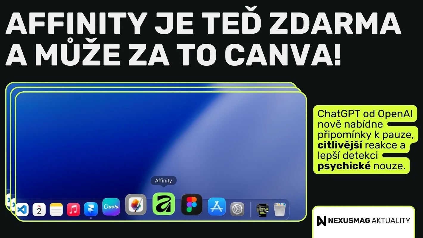 Affinity zdarma, Affinity zdarma ke stažení, Affinity by Canva, nová Affinity, Affinity V3, profesionální design software zdarma, design nástroj zdarma, Canva Affinity integrace, vektorová grafika zdarma software, layout publishing zdarma, foto úpravy zdarma software, Canva pro grafiky, Adobe alternativa zdarma, free design software, free creative suite, all-in-one design app free, Affinity designer photo publisher all-in-one, Canva design tool integration, professional design tools for photographers marketers, bez měsíčního předplatného design software, nexusmag