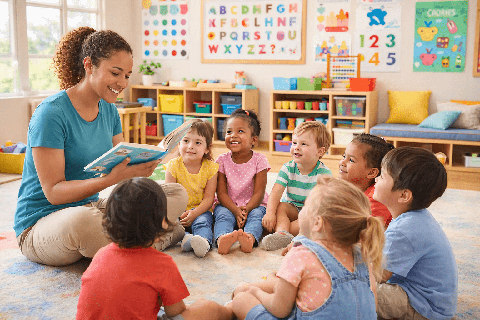Preschool children learning and playing together in a nurturing childcare classroom