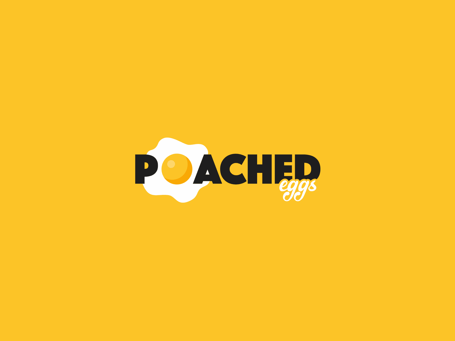 Playful Ultimate Frisbee “Poached eggs” logo with yolk shape and bold black lettering on yellow background.