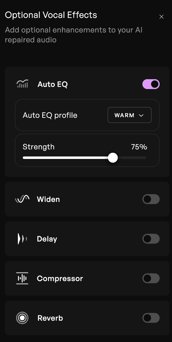 Vocal effects on the Kits AI Vocal Repair tool