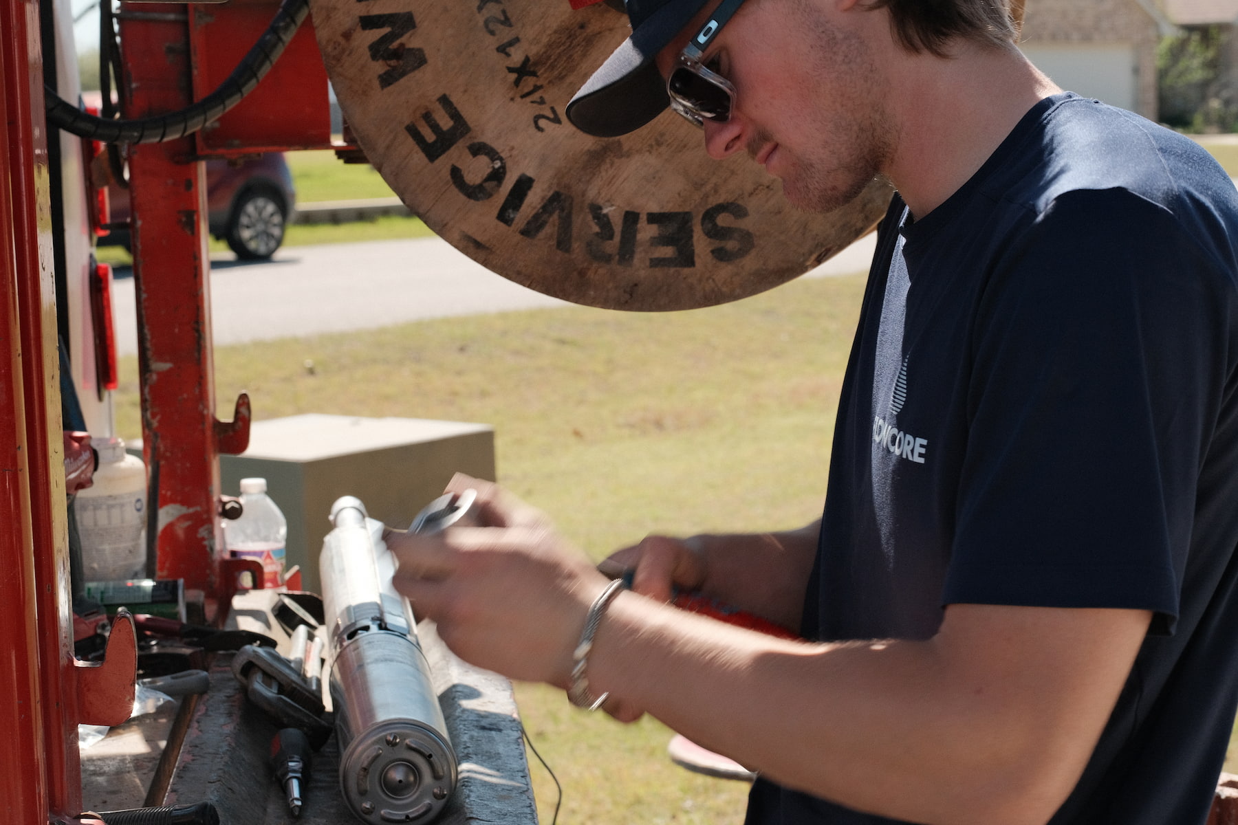 Technician assembling a submersible pump