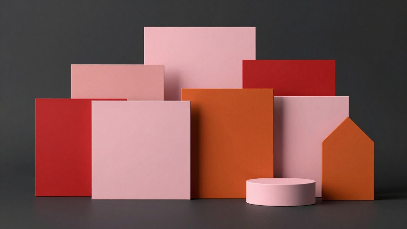 Products bundled together in crimson, orange, and charcoal.