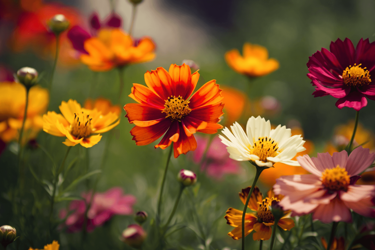 a bunch of red flowers that are in the grass