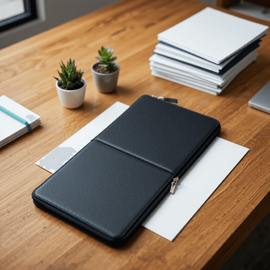 product photography of a zipped folder
