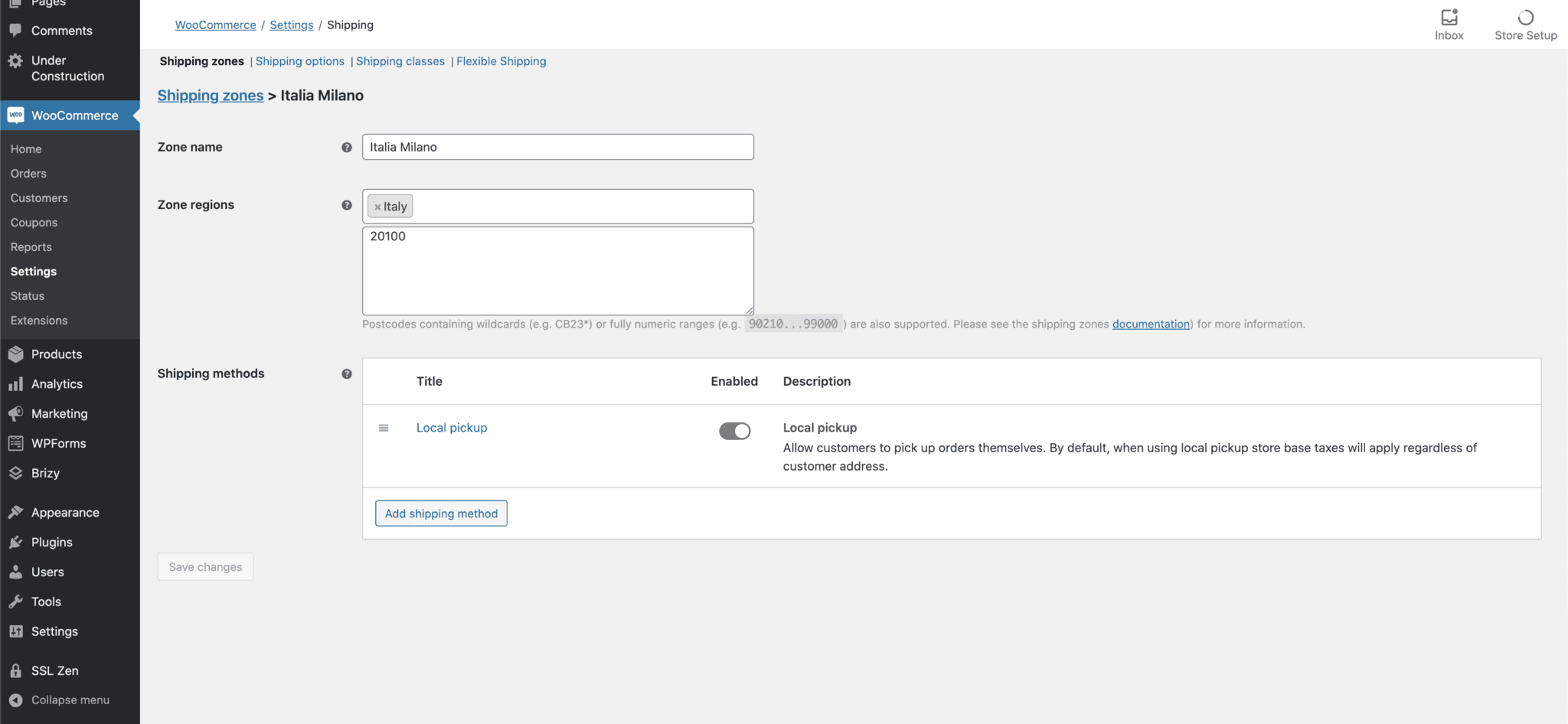 Woocommerce codice postale