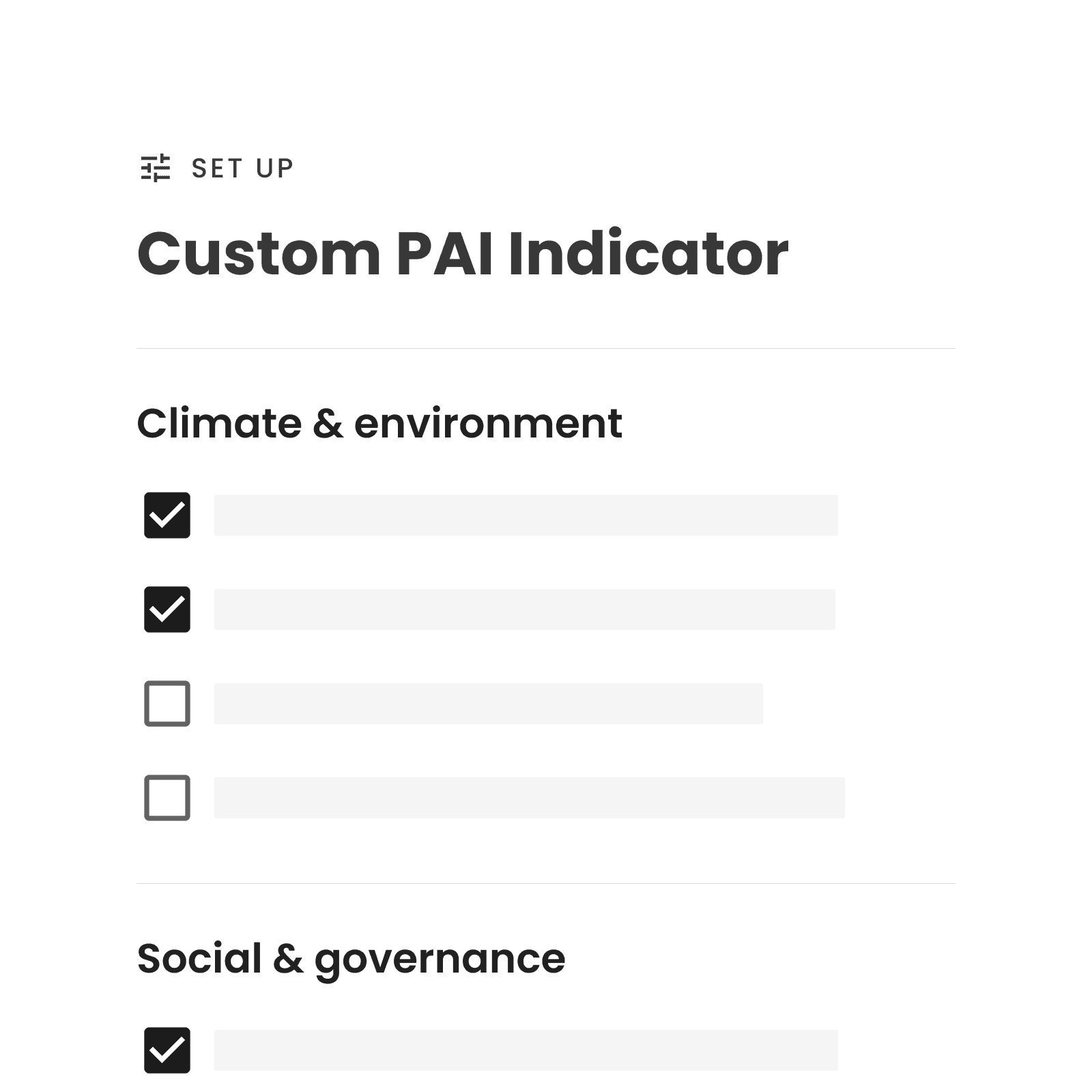 Data collection of PAI indicator based on mandatory and voluntary selection