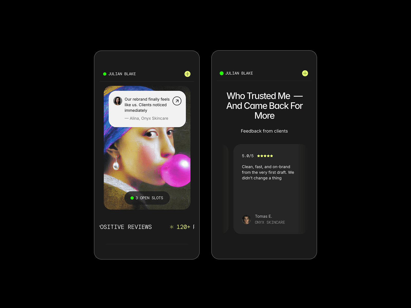 Julian — Creator Portfolio Website Framer Template