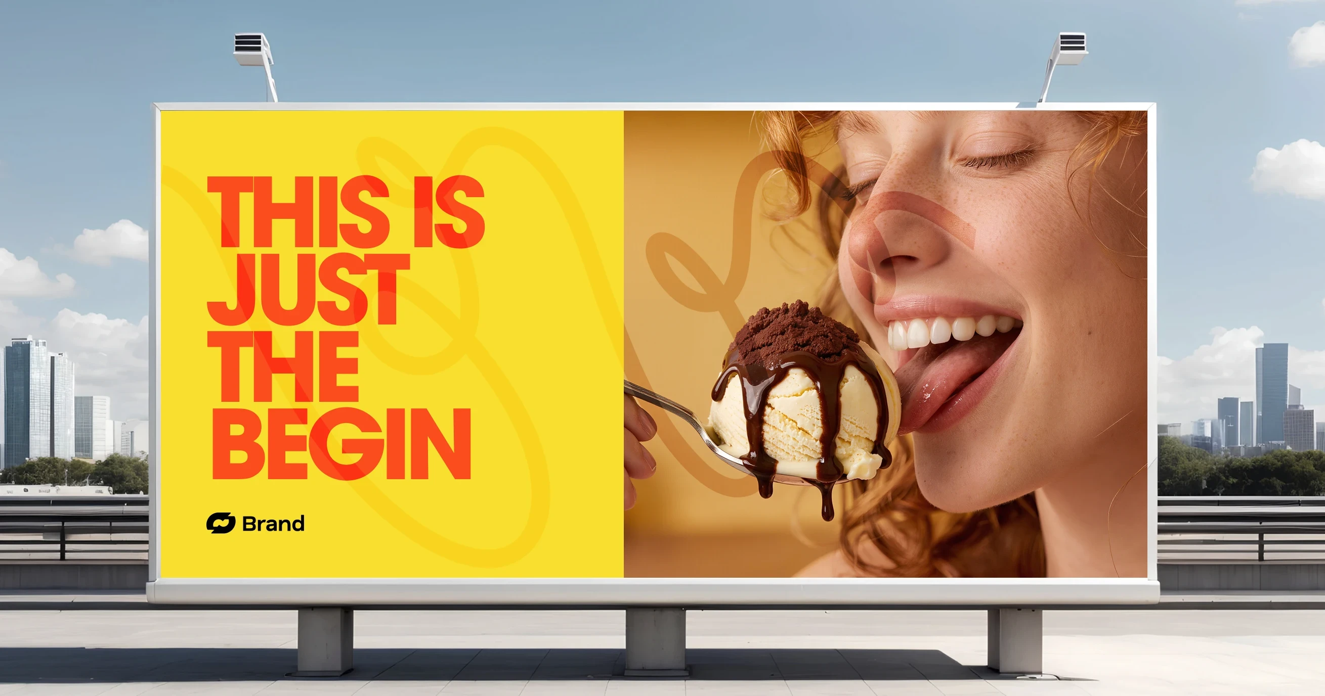 Billboard featuring woman enjoying ice cream with text: "This is just the begin."